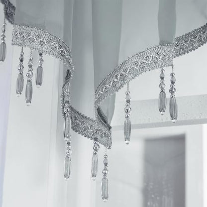 Molaxhome Swag Curtain Scalloped Curtain Valance Drape Sheer Lace Panel 1pc - color: Grey