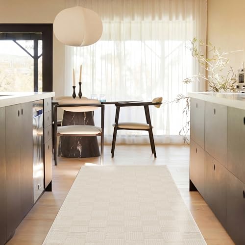Revival Rugs Willow 3'x9' Runner Rug for Hallway Entryway - Washable, 100% Recycled, Oeko-TEX Certified, Modern, Medium Pile, Beige, Cream - size: 2'7" x 9' (Runner)