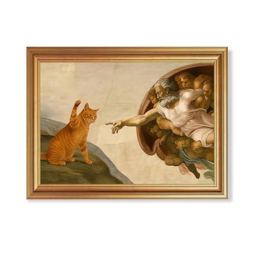 Fantasy Artists Divine Feline Encounter Gold Framed Wall Art, Easy to Hang Fade Resistant Religious Art Prints, Modern Angel & Cat Painting for Bedroom, Living Room, Bathroom, Home Office, 12x16 inch - color: Jesus Cat, size: 16"L x 12"W
