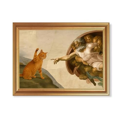 Fantasy Artists Divine Feline Encounter Gold Framed Wall Art, Easy to Hang Fade Resistant Religious Art Prints, Modern Angel & Cat Painting for Bedroom, Living Room, Bathroom, Home Office, 12x16 inch - color: Jesus Cat, size: 16"L x 12"W