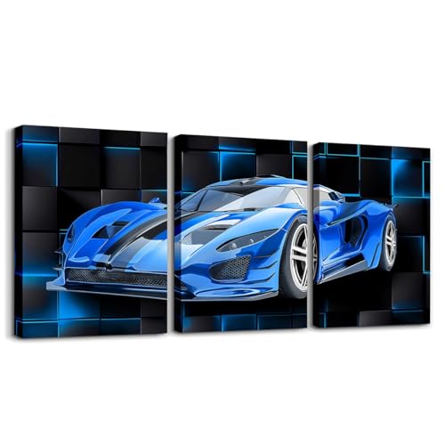 Feelyou Race Car Wall Art 12" x 16" x 3 - color: Pale Blue