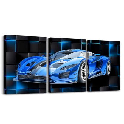 Feelyou Race Car Wall Art 12" x 16" x 3 - color: Pale Blue
