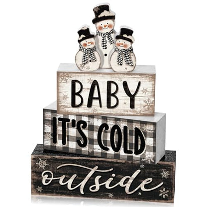 Yousoontic 4 Pcs Winter Snowman Plaid Figurines Set, Rustic Farmhouse Decor - style: Winter Snowman