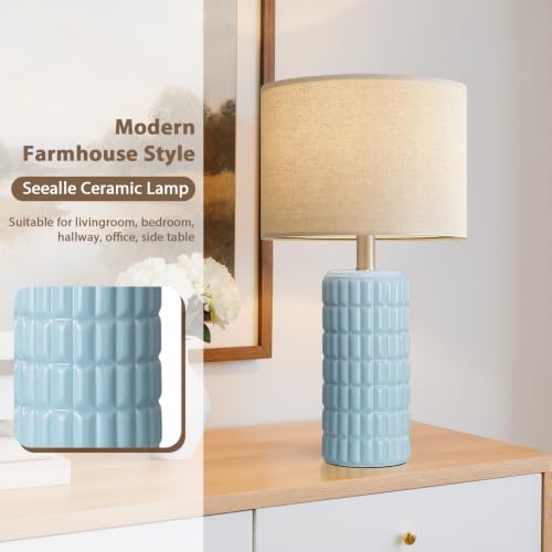 Seealle 23" Modern Ceramic Table Lamps, Lamps for Bedroom, Sky Blue - color: Sky Blue