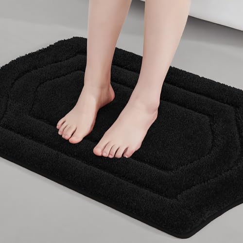 COSY HOMEER Plush Non-Slip Bath Mat, Black, 17" x 27" - color: Black, size: 17" x 27" (Oval)