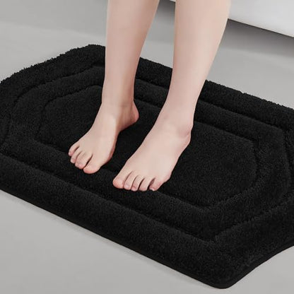 COSY HOMEER Plush Non-Slip Bath Mat, Black, 17" x 27" - color: Black, size: 17" x 27" (Oval)
