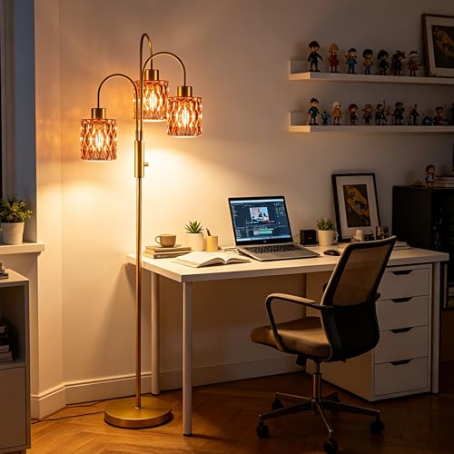 Red Glass Floor Lamp 3-Light 70" Gold Dimmable Modern Tall Standing Lamps - color: Deep Red Cylinder-Gold