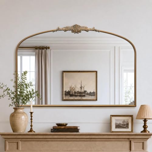 Besdomus Vintage Arch Gold Mirror: 48"x33" Oversize Brass Decorative Mirror - color: Brass Gold, size: 33"L x 48"W