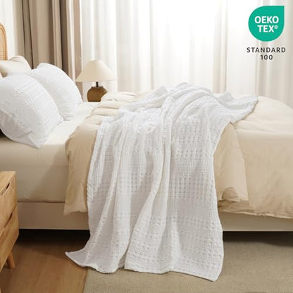 PHF Lightweight 100% Cotton Waffle Throw Blanket for Couch, White - color: 02 White, size: Throw(50"x60")