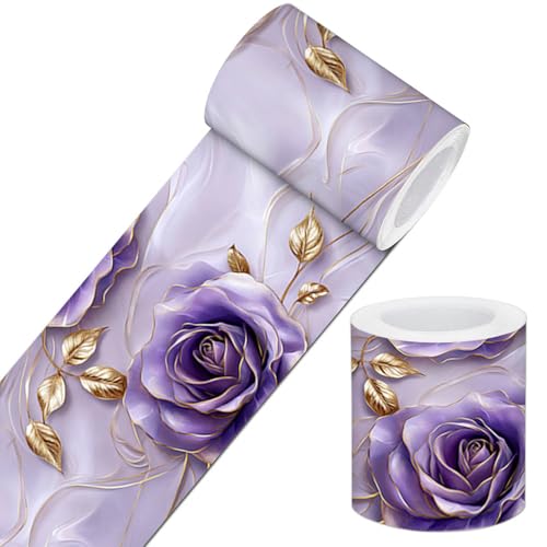 IVN Wallpaper Border Peel and Stick Wall Violet Gold Rose 4x196 Inch - color: Violet Gold Rose