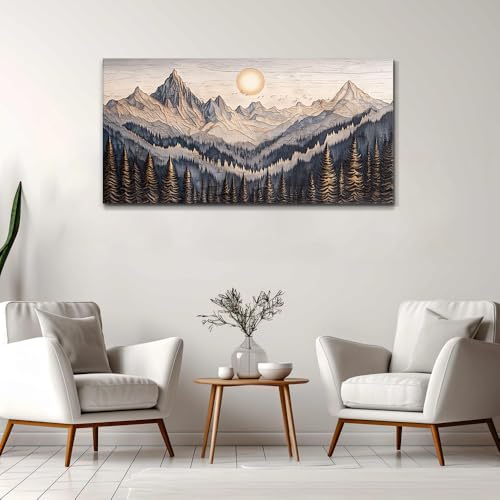 MHARTK66 Rustic Pine Tree Mountain Framed Canvas Wall Art for Bedroom,40x20 - color: Abstract Mountain, size: 40"L x 20"W