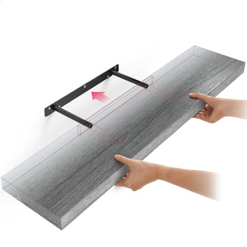 Ballucci Floating Shelf, 36" Wood Wall Shelf with Invisible Brackets for Bathroom, Living Room, Bedroom, Kitchen, Nursery, 8" Deep, Rustic Gray - color: Grey, size: 35.4 inches