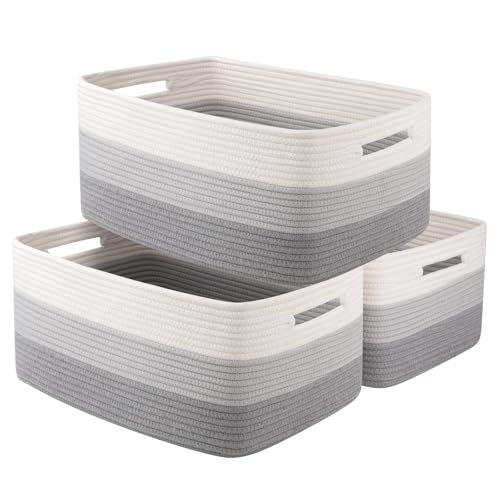 OIASKET Large Storage Basket for Organizing, Woven Rope Basket for Shelves, Closet Organizer Bins for Clothes, Blanket, Toys, Baby Nursery Storage, 17.7" x 13" x 7.87", 3 Packs Gradient Grey - color: Gradient Grey, size: 3pcs-L17.7"xW13"xH7.87"