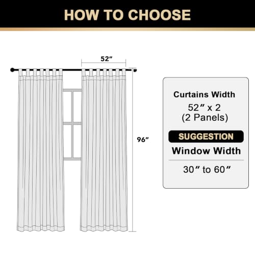 PrinceDeco Linen Semi Sheer Curtains for Living Room, 52x96 inch, Off White - color: Off White, size: 52"W x 96"L (Pack of 2)