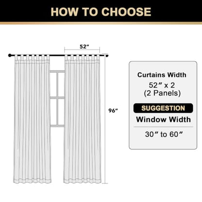 PrinceDeco Linen Semi Sheer Curtains for Living Room, 52x96 inch, Off White - color: Off White, size: 52"W x 96"L (Pack of 2)