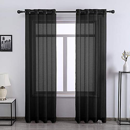 DONREN Sheer Curtain Panels 72 Inches Long Ring Top Window Treatment Textured Voile Drapes for Living Room Jet Black Set of 2 - color: Jet Black, size: 52"W x 72"L (Pack of 2)