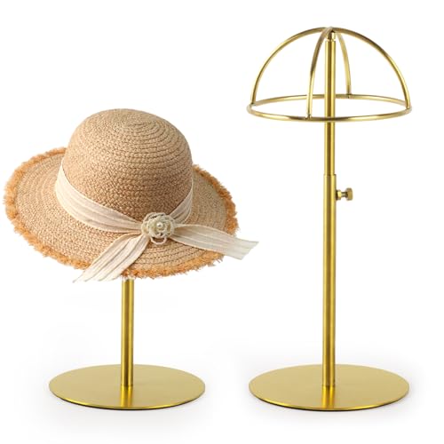 2 Pack Golden Hat Display Stand Adjustable Height 8.7-14.6 Inches