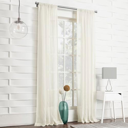 No. 918 Tayla Crushed Texture Semi-Sheer Rod Pocket Curtain Panel, 50" x 84", Cream Off-White - color: Cream Off-white, size: 50"W x 84"L (Pack of 1)