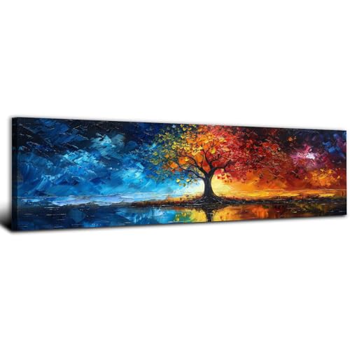 Graffiti Wall Art Tree for Life Picture for Living Room Colorful Red Blue Tree Wall Decor Abstract Nature Landscape Texture Painting Canvas Prints Modern Artwork Bedroom Office Home Decorations 14x48" - color: Tree