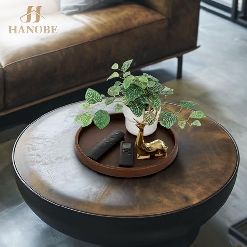 Hanobe Decorative Tray for Coffee Table Faux Leather Round Serving Plate