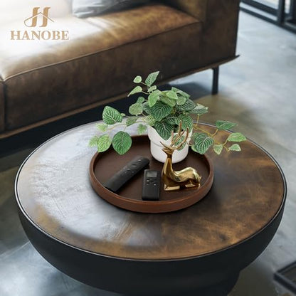 Hanobe Decorative Tray for Coffee Table Faux Leather Round Serving Plate