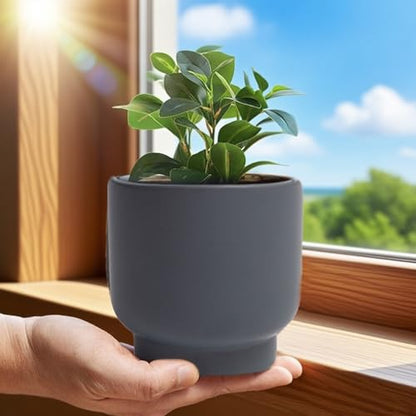 Grey Ceramic Plant Pots - Succulent Flower Small Planter, Pot for Indoor Outdoor Garden Plants with Drainage Holes - Plants Not Included 4.33 X4.33 Inch - color: Gray