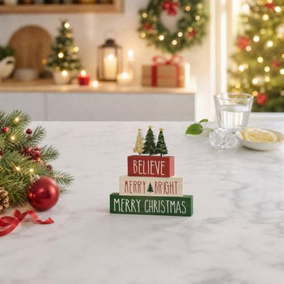 Smile Merry Christmas Wooden Signs Tabletop Indoor Decor - style: Xmas Tree