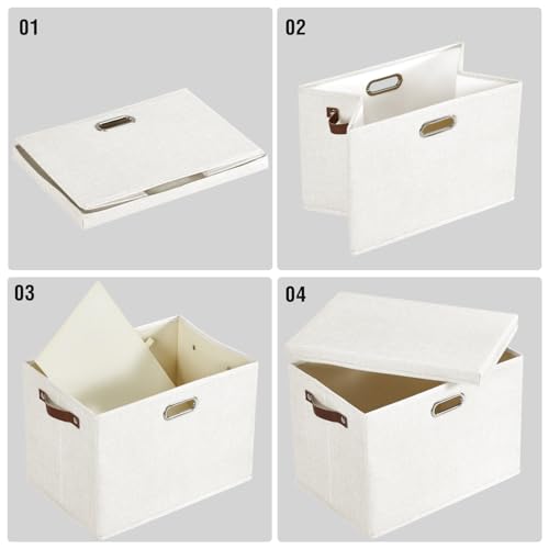 17" Large Fabric Storage Box with Lids, 3-Pack, White - color: White, size: Large-17"
