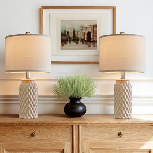 20.5" Small Bedside Lamps Set of 2, Cream Ceramic Nightstand Lamp - color: 20.5" Small - Cream