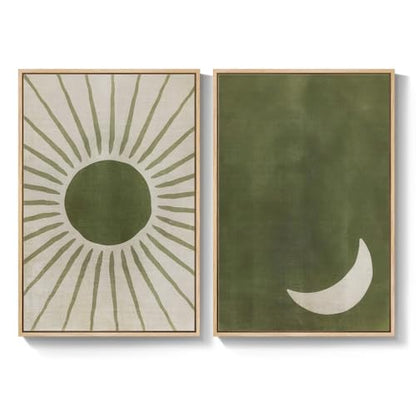 Framed Green Boho Abstract Mid Century Modern Wall Art Bedroom, 16x24 Inch - color: Green Beige, size: 16" W x 24" H x 2Pcs
