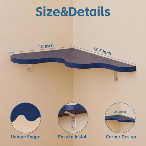 Cute Cloud Corner Shelves - Set of 2 Navy Blue Wooden Floating Corner Shelves Wall Mounted, Space-Saving Nursery Shelves with Brackets, Kids Room Decor for Bedroom,Living Room,Bathroom - color: A-navy Blue Cloud Corner Shelves, size: 2-Tier