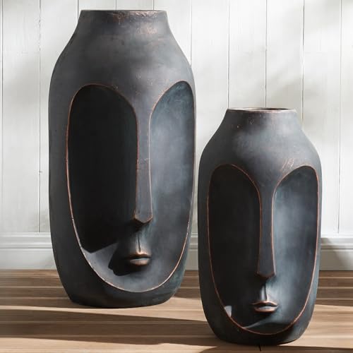 20"+28" Bronze Artificial Stone Statue for Home and Garden Outdoor Decor - color: Bronze-moai, size: 28" & 20"