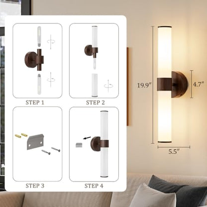 8000mAh Walnut Battery Operated Wall Sconces Set of 2, Dimmable Rechargeable Wall Sconce with Remote, 20 Inch Wireless White Glass Shade Wall Light for Bedroom Living Room Entryway (Bulbs Included) - color: Walnut（White Glass）