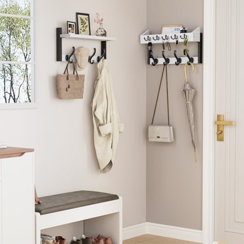 Evermagin 35" Coat Rack Wall Mount with Shelf for Entryway, White - color: White, size: 35 inch