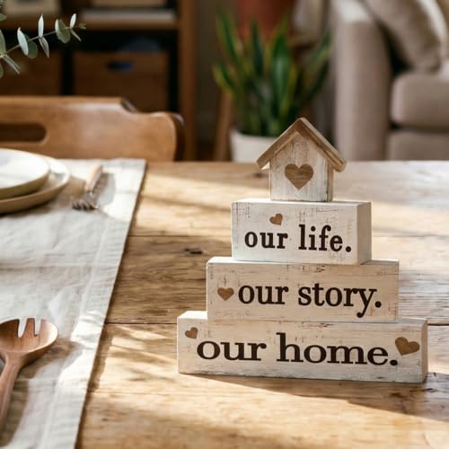 Smile Rustic Farmhouse Tiered Tray Decor Stackable Wooden Blocks - style: Home Sweet Home