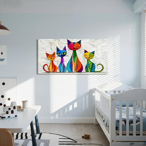imjiayu Abstract Wall Art for Living Room Geometric Cat Paintings 24"x48" - color: Geometric Kitten, size: 48"L x 24"W