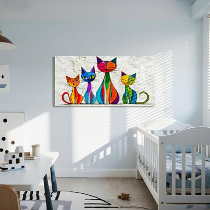 imjiayu Abstract Wall Art for Living Room Geometric Cat Paintings 24"x48" - color: Geometric Kitten, size: 48"L x 24"W