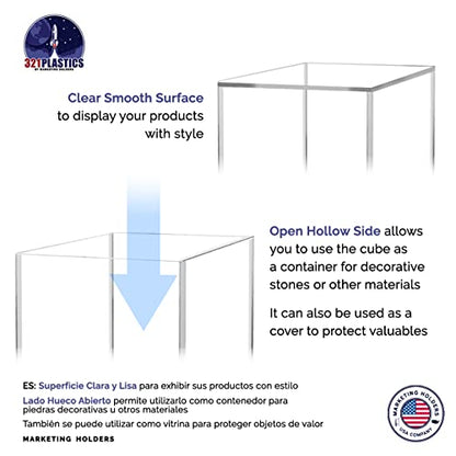 12" Acrylic Display Riser Box with One Open Side No Lid Versatile Clear Glossy Square Lucite Retail Product Platform or Merchandise Storage Bin No Assembly by Marketing Holders - size: 12" Cube-Clear