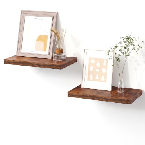 2 Pack Small Floating Shelves, 11.8" x 5.5" x 0.98", Rustic Brown - color: Rustic Brown, size: 11.8''(Thinner)