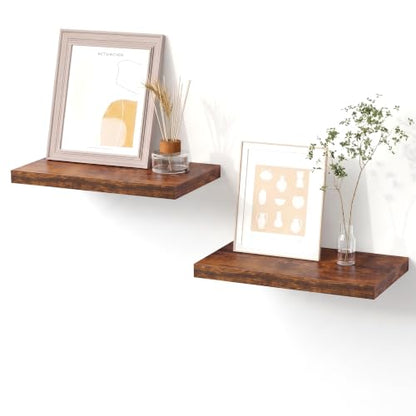 2 Pack Small Floating Shelves, 11.8" x 5.5" x 0.98", Rustic Brown - color: Rustic Brown, size: 11.8''(Thinner)