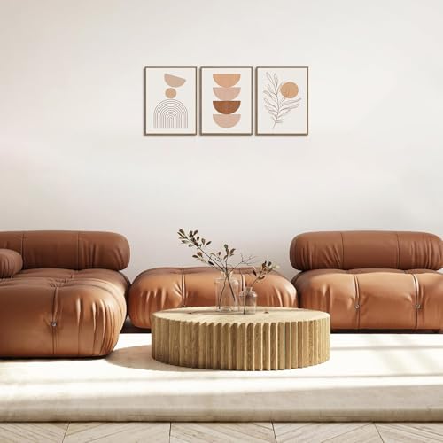 Boho Abstract Line Leaf Framed Canvas Wall Art Set of 3, 12x16 inch - color: Boho Beige, size: 12"x16"Natural