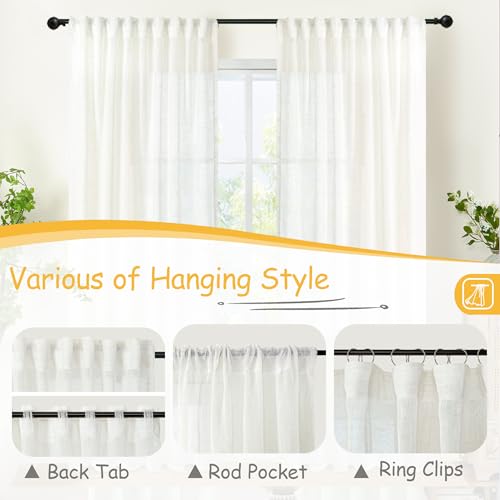YoungsTex Linen Semi Sheer Curtains 45 Inch Length Rod Pocket - color: Cloud White, size: 42"W x 45"L (Pack of 2)