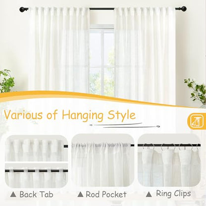 YoungsTex Linen 세미 시어 커튼 주방 창문용 길이 101.6cm(40인치), 짧은 화이트 라이트 필터링 드레이프, 로드 포켓 백 탭 텍스처, 카페 창문 위 싱크대용 패널 2개, 86.4 x 101.6cm(34 x 40인치) - color: 클라우드 화이트, size: 34"W x 40"L (Pack of 2)