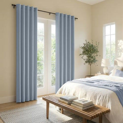 MIULEE Thick Linen Curtains, 42Wx84L, Light Blue Semi Sheer Linen Textured - color: Chambray Blue, size: 42"W x 84"L (Pack of 2)