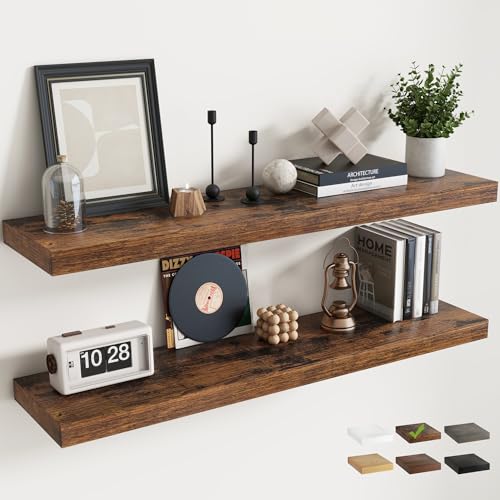 48 Inch Floating Shelves, 9"Deep Wall Shelf, 60 Lbs Capacity, Brown, 2pcs - color: Brown, size: 48"Wx9"Dx1.5"H