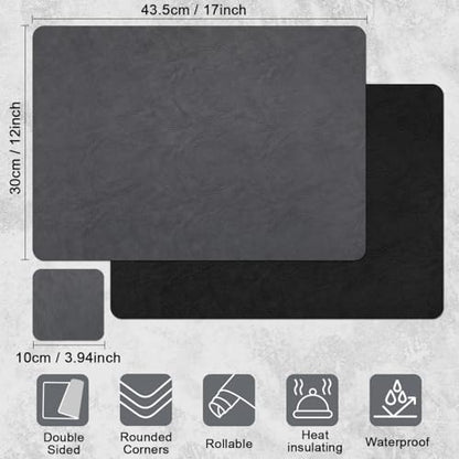 Vinyl Placemats Set of 6, Dual Sided Place Mats with Drink Coasters - color: Black/Dark Gray Two-tone, size: Set of 6