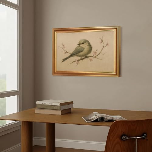 EJPFOGV Serene Bird on Branch Pink Floral Framed Canvas Wall Art 16x24 inch - color: Bird, size: 24"L x 16"W