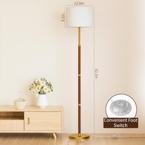 SIBRILLE 62" Mid Century Modern Wood Floor Lamp with Remote & Foot Switch
