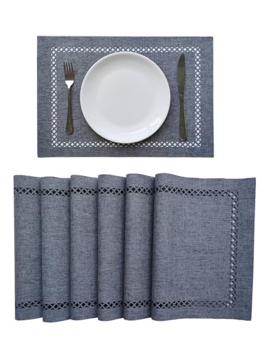 Placemats Set of 6 for Dining Table with Hollow Edge Design- Table Mats 12x 18 Inch, Cloth Place mats Machine Washable (Grey 6pcs) - color: H-grey, size: 6 pcs