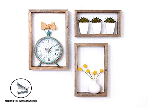 HomeRoots Rustic Farmhouse Set Of 3 Rectangle Shadow Box Shelves